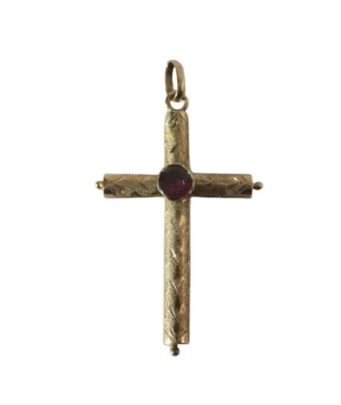 Croix pendentif ancien régional grenat or rose sold by 58 Facettes