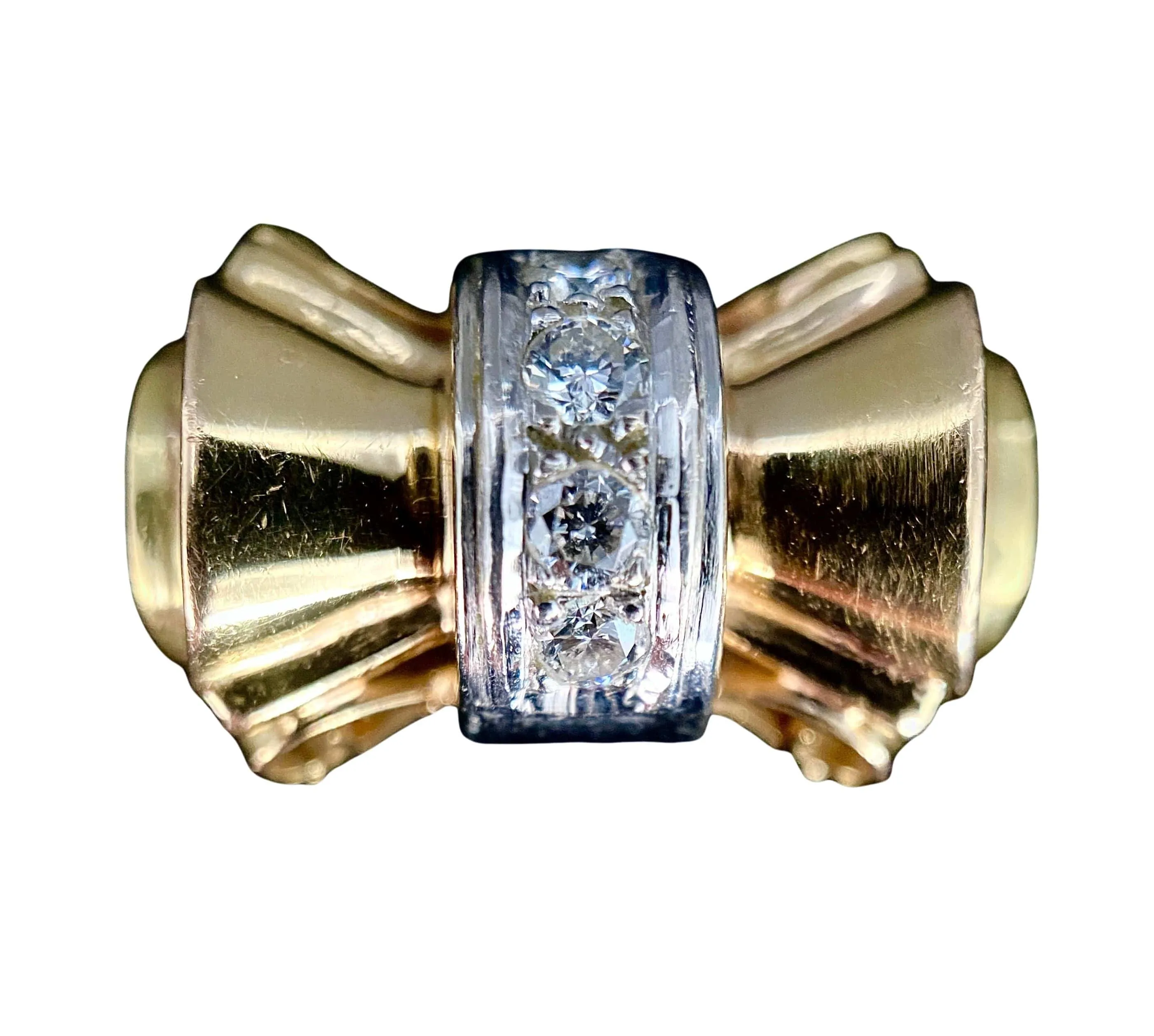 Bague modèle Tank d'époque 1940/50 deux ors diamants sold by 58 Facettes