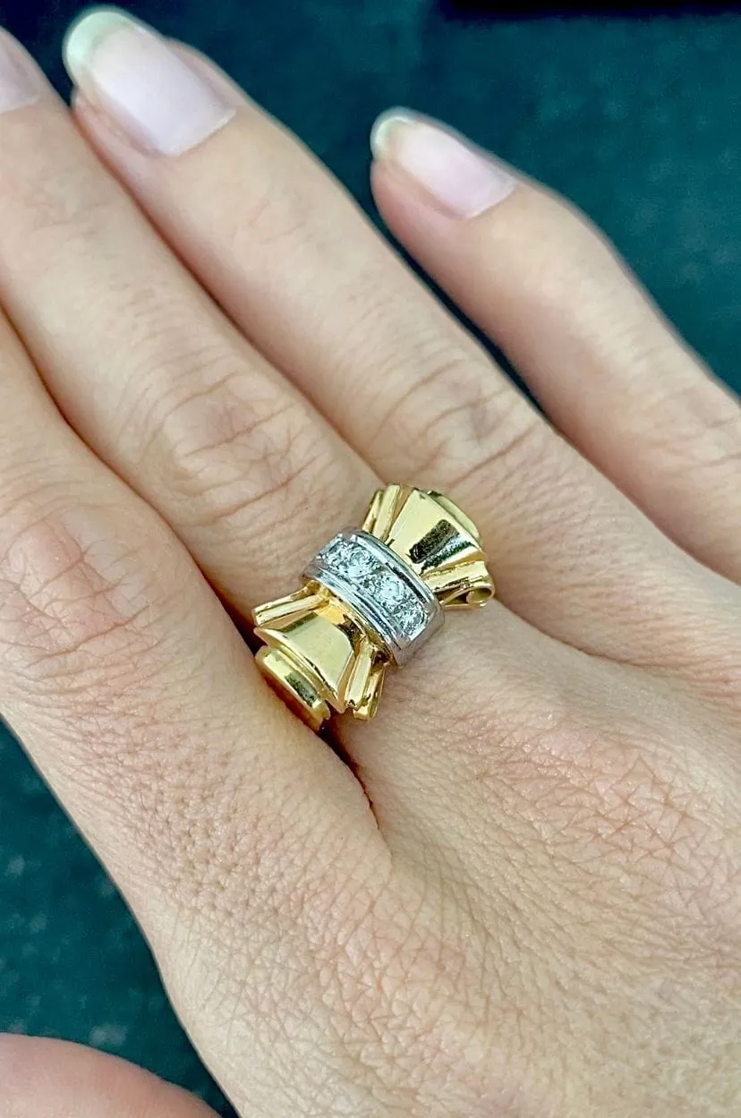 Bague modèle Tank d'époque 1940/50 deux ors diamants sold by 58 Facettes product image thumbnail 4