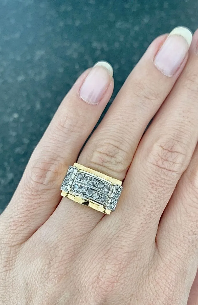 Bague Tank d'époque 1940/50 deux ors diamants sold by 58 Facettes product image thumbnail 2