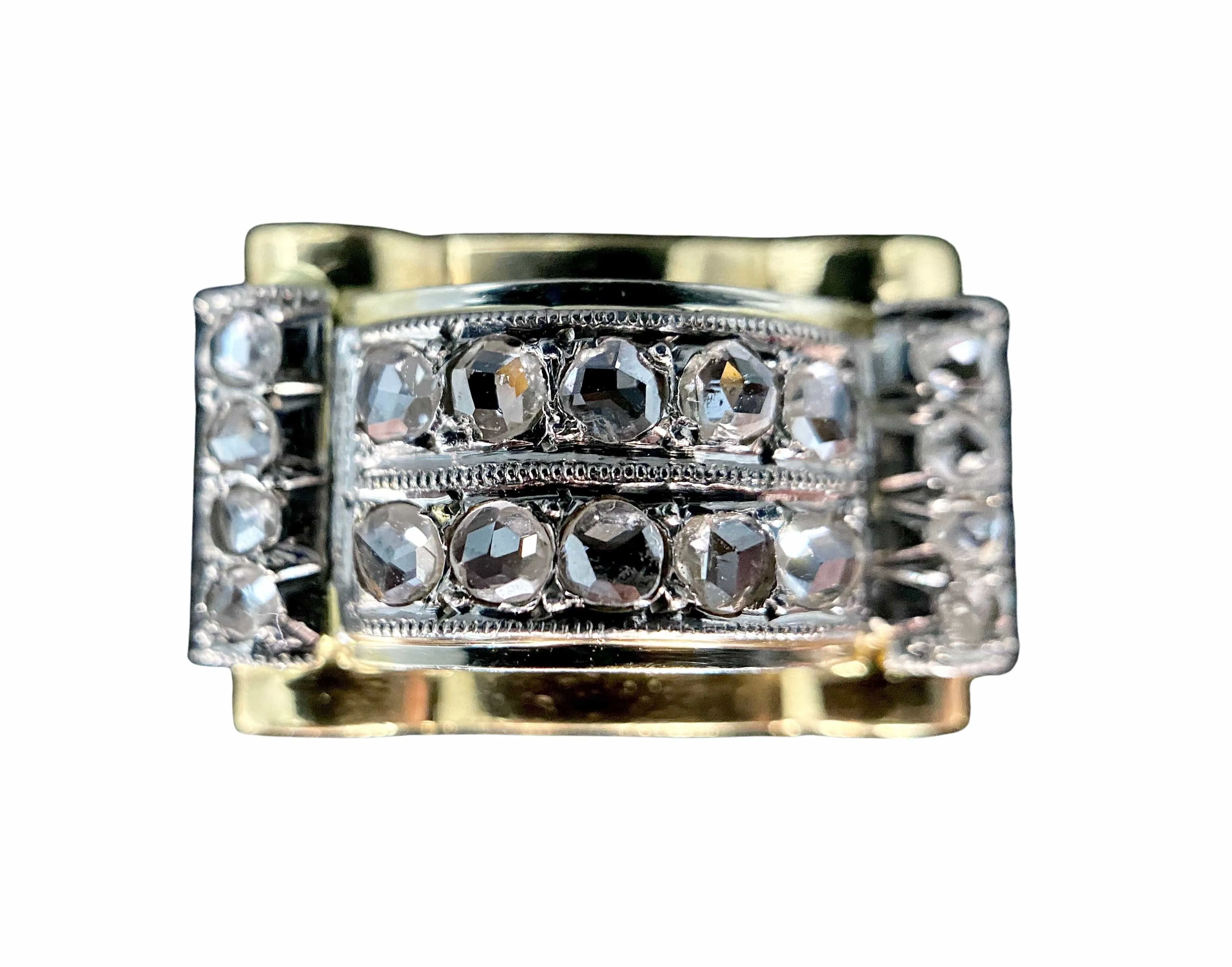 Bague Tank d'époque 1940/50 deux ors diamants sold by 58 Facettes