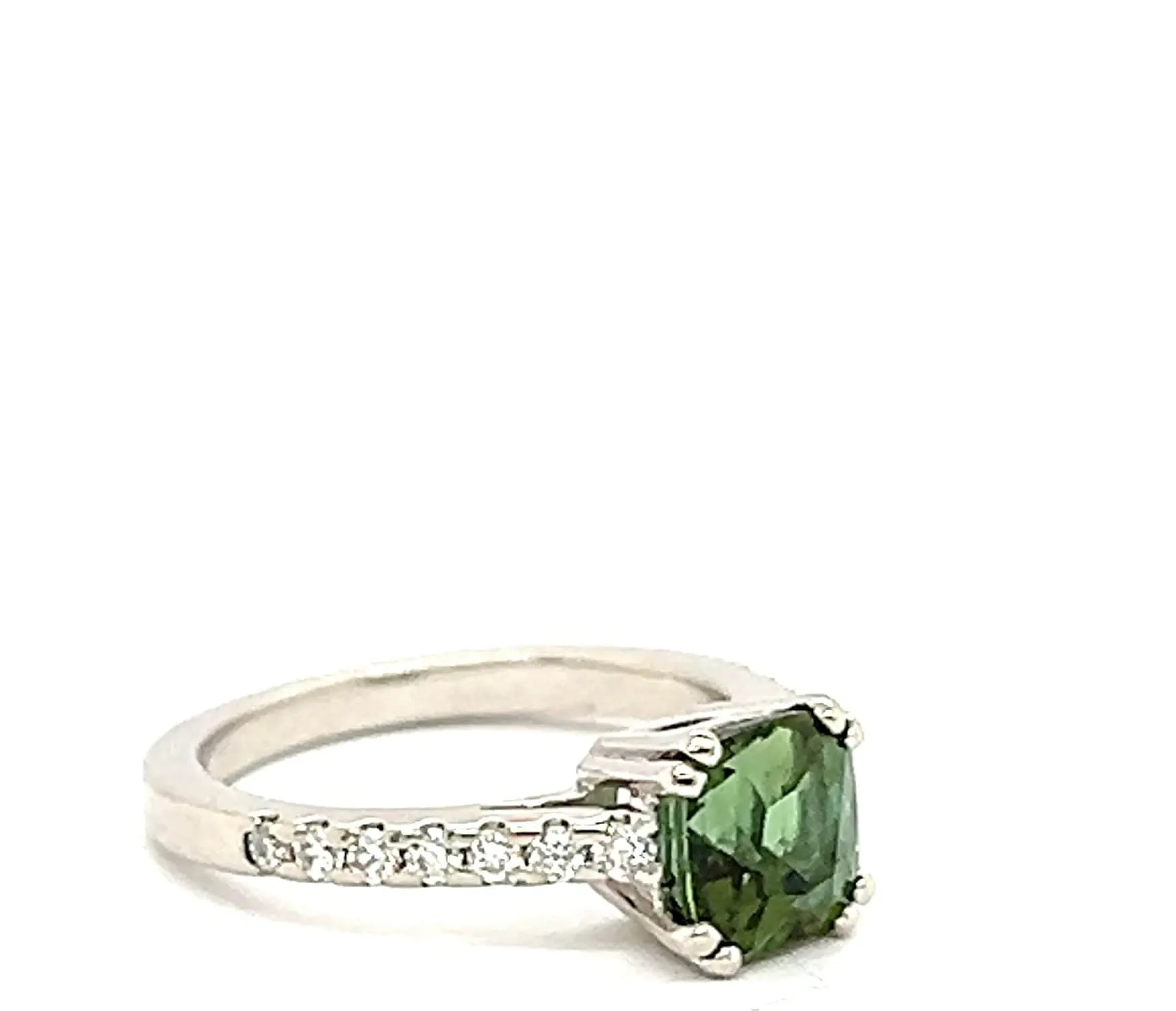 Bague Or Blanc 18 Carats Tourmaline Taille Coussin et Diamants sold by 58 Facettes product image thumbnail 4