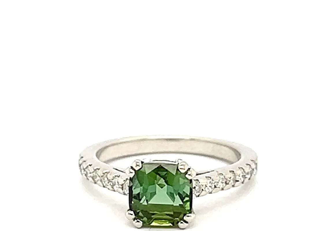 Bague Or Blanc 18 Carats Tourmaline Taille Coussin et Diamants sold by 58 Facettes