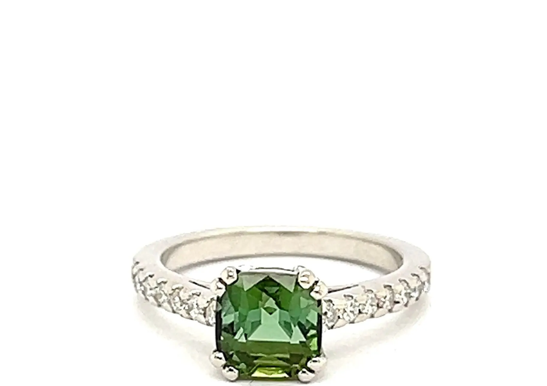 Bague Or Blanc 18 Carats Tourmaline Taille Coussin et Diamants sold by 58 Facettes