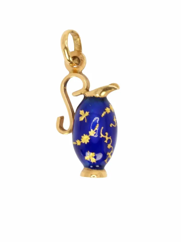 Pendentif charms vintage pichet or jaune émail bleu sold by 58 Facettes