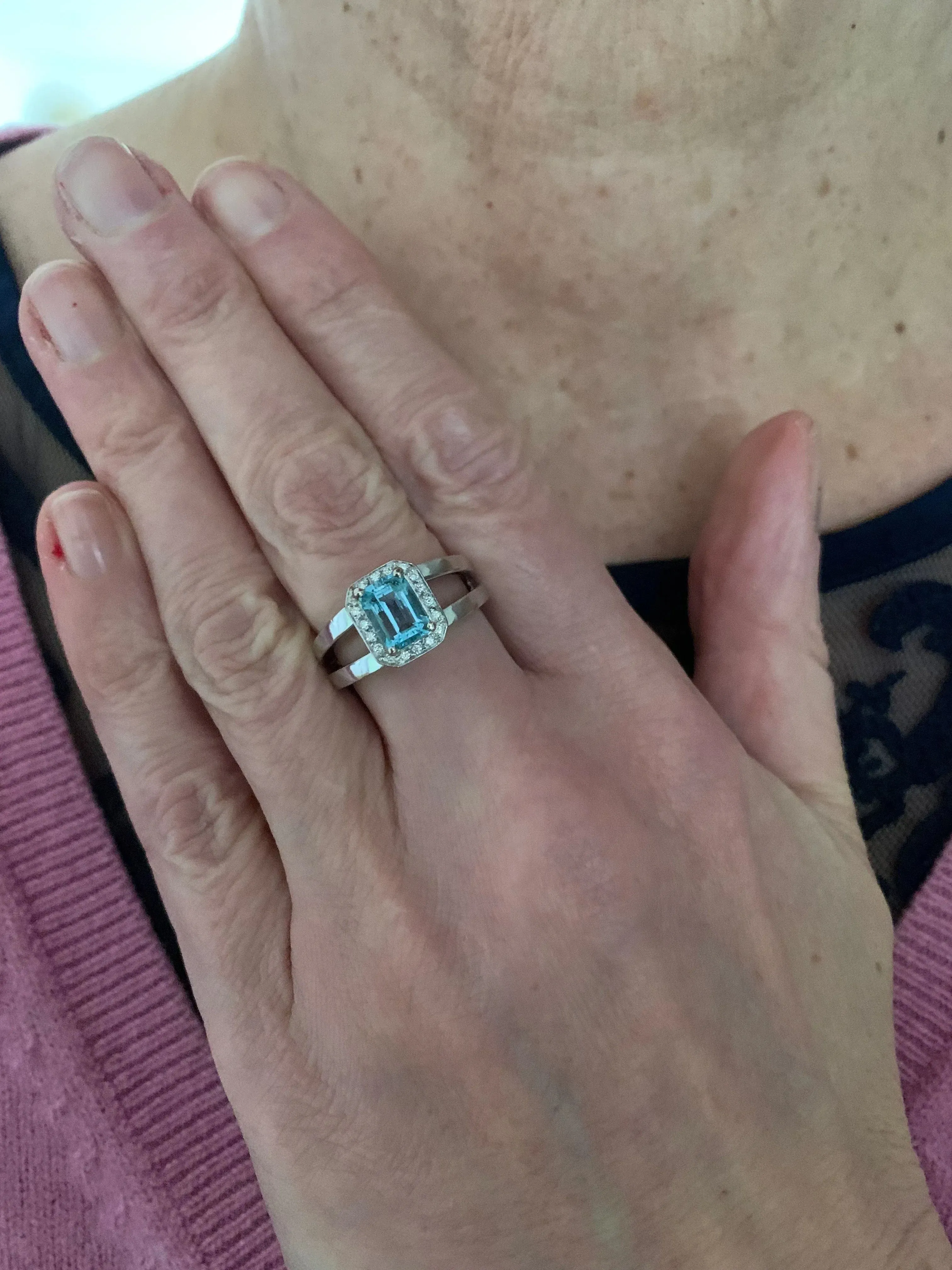 Bague Aigue-Marine Rectangle Diamants Or Gris 18 Carats sold by 58 Facettes product image thumbnail 4