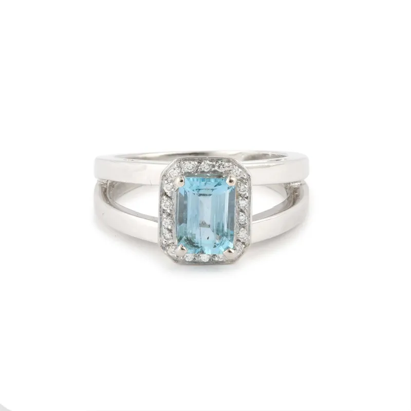 Bague Aigue-Marine Rectangle Diamants Or Gris 18 Carats sold by 58 Facettes