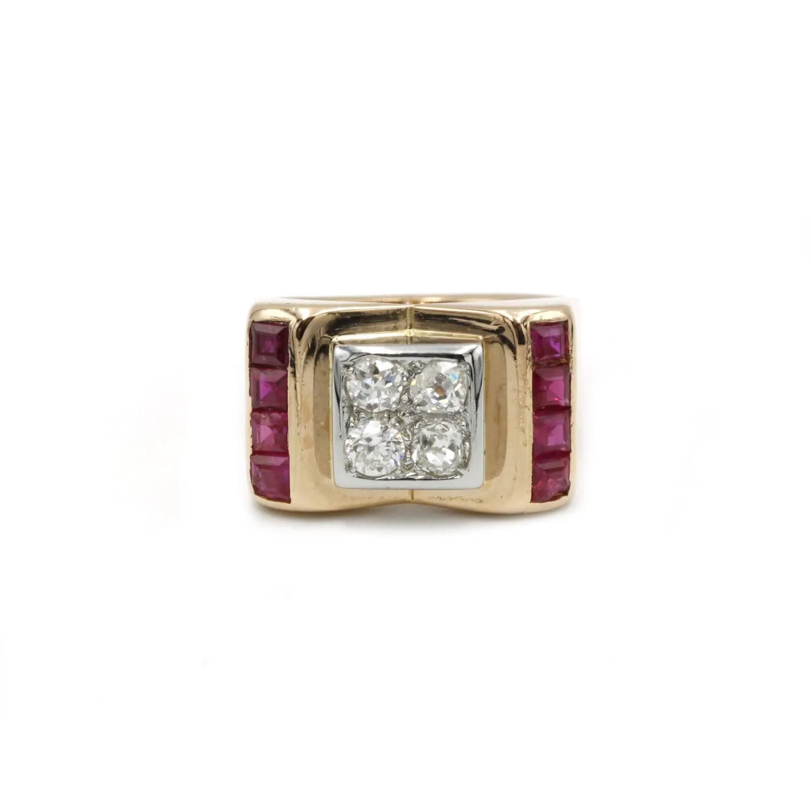 Bague TANK - Or jaune diamants et rubis sold by 58 Facettes