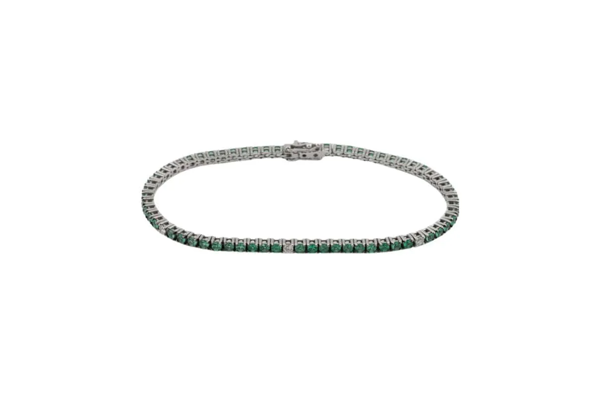 Bracelet tennis en or blanc avec pierres semi-précieuses vertes et diamants sold by 58 Facettes