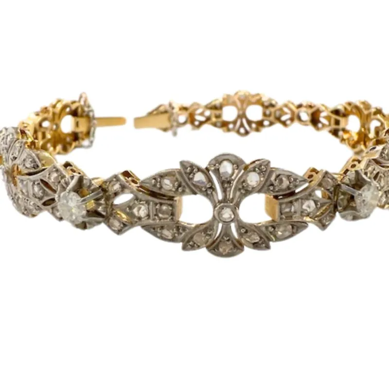 Bracelet design Art Déco en or jaune et platine avec diamants sold by 58 Facettes