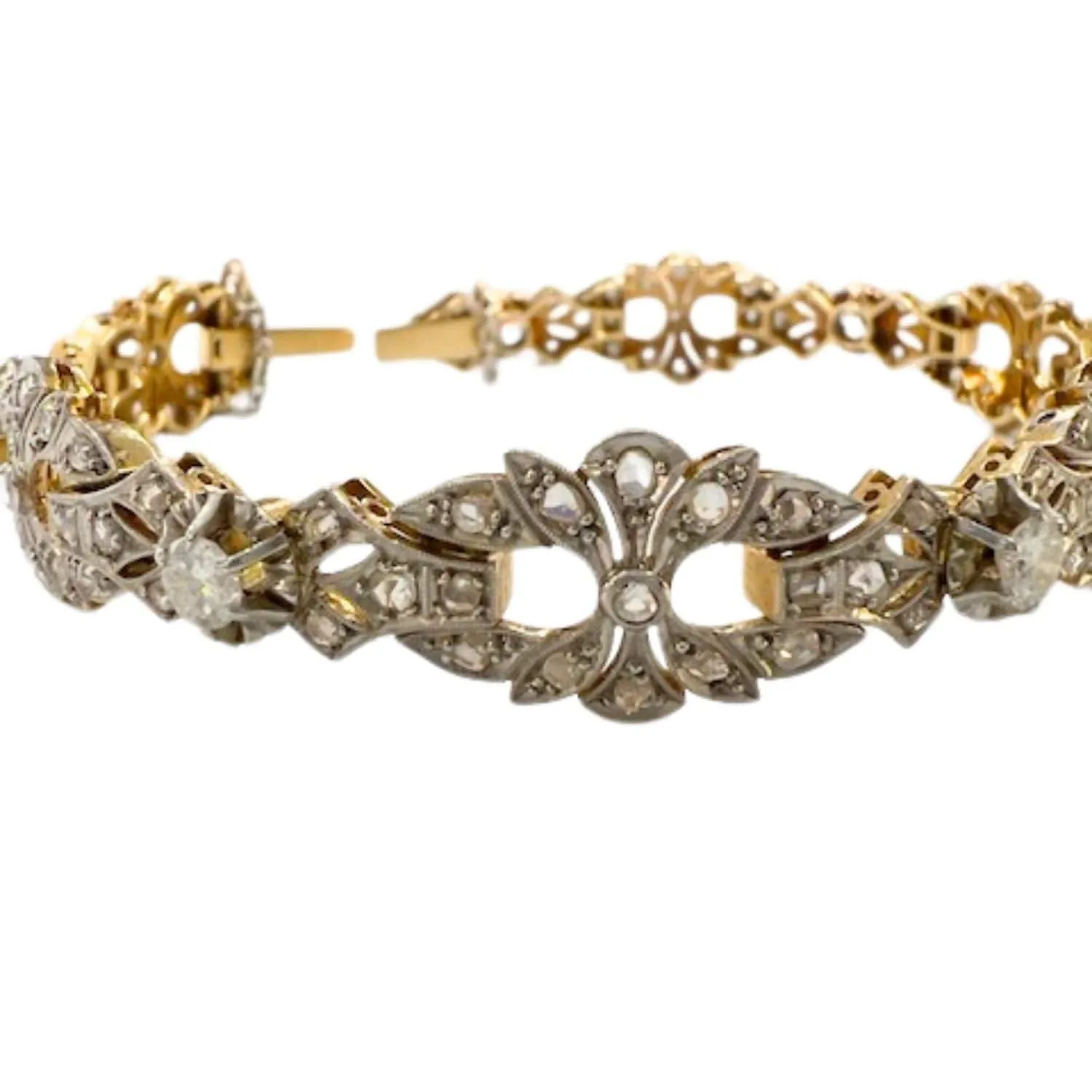 Bracelet design Art Déco en or jaune et platine avec diamants sold by 58 Facettes