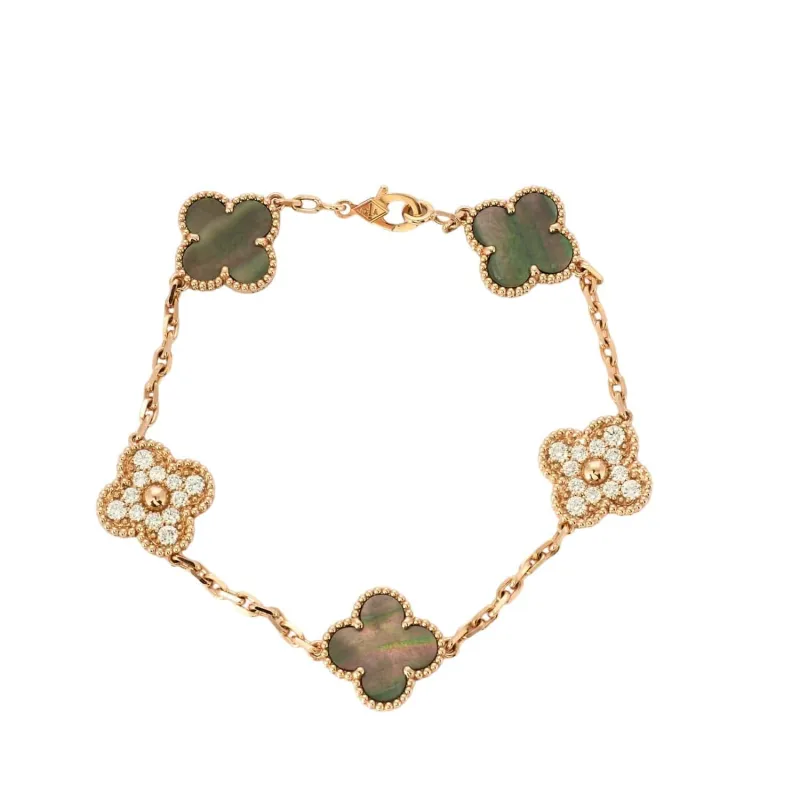 VAN CLEEF & ARPELS - Vintage Alhambra - Bracelet or rose, nacre grise et diamants sold by 58 Facettes