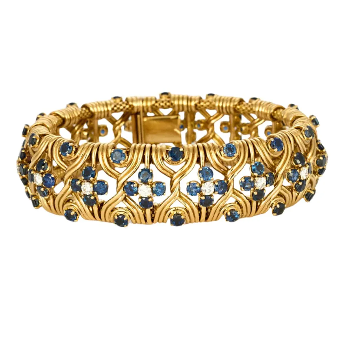 Bracelet souple or jaune, saphirs et diamants sold by 58 Facettes
