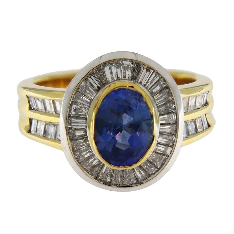 Bague en or jaune et blanc avec saphir de 2,05 ct et diamants sold by 58 Facettes