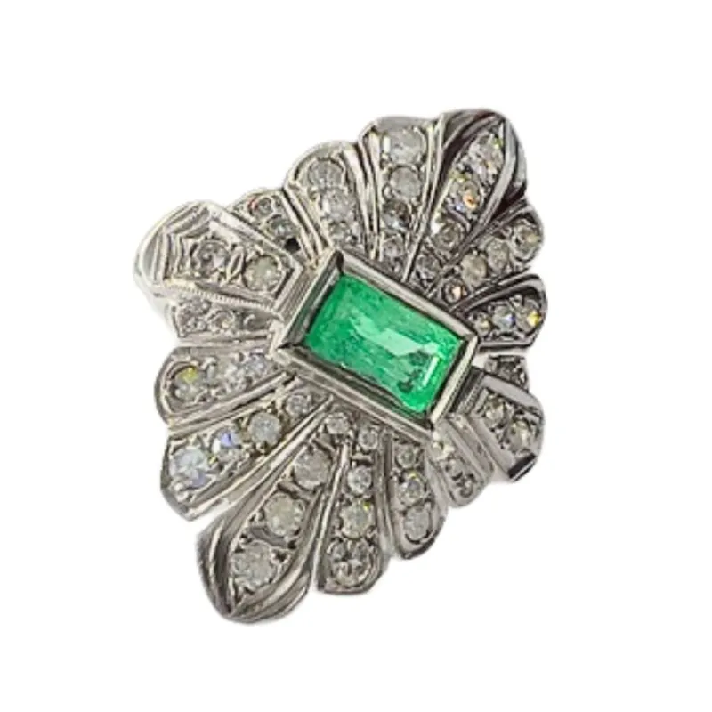 BAGUE EN OR DE STYLE AR DÉCO AVEC DIAMANTS 1 ct ET ÉMERAUDE 1 ct sold by 58 Facettes