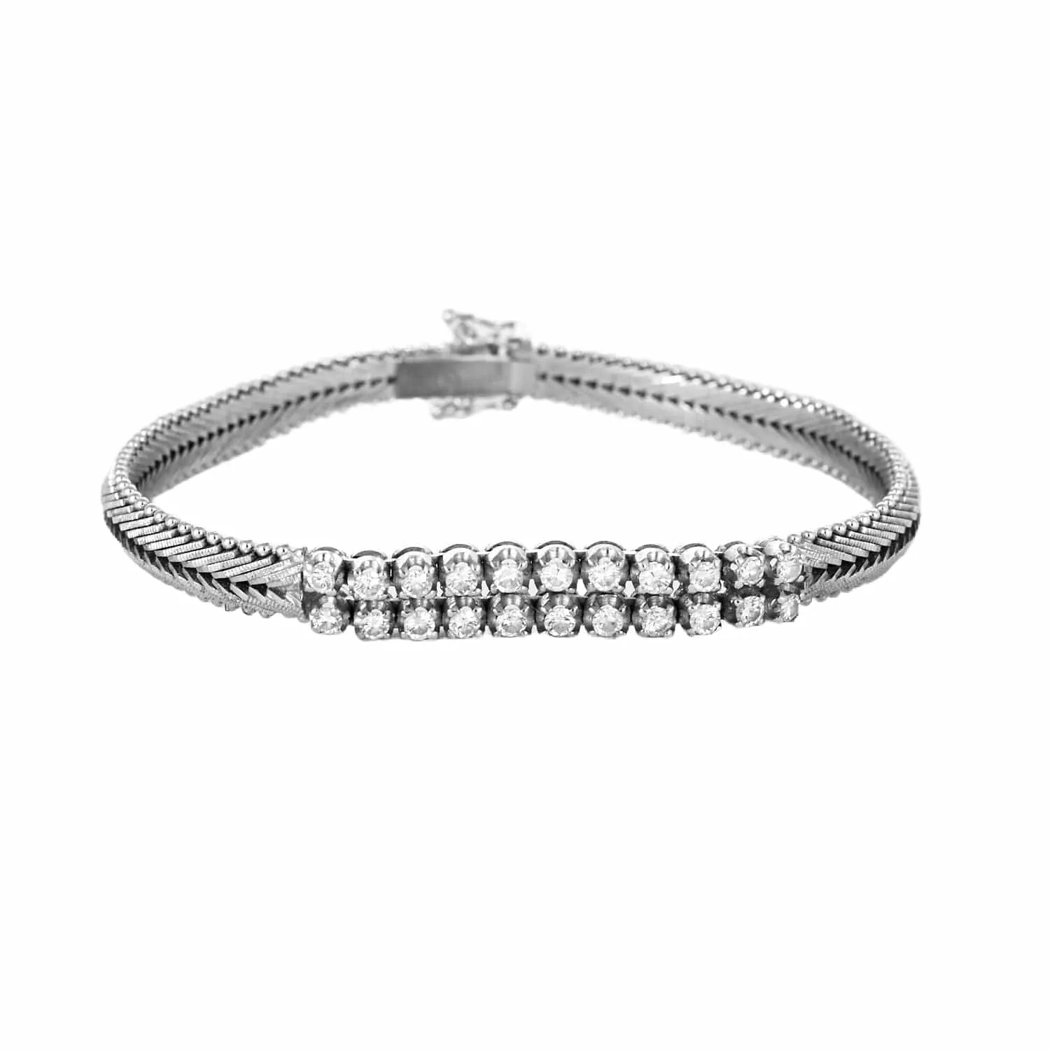 Bracelet années 60, or blanc et diamants sold by 58 Facettes