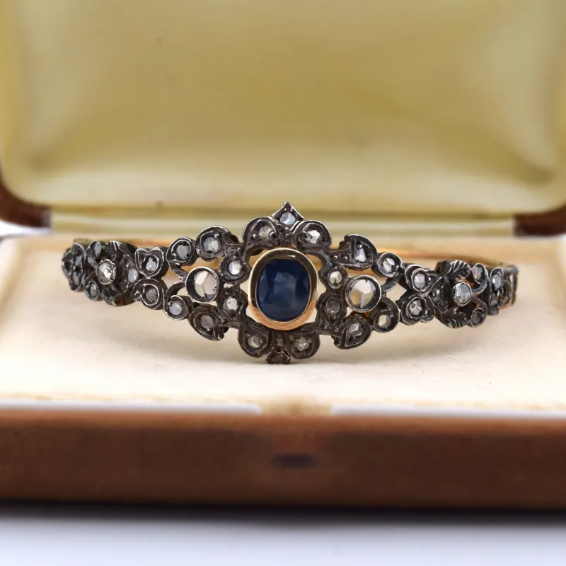 Bracelet en or jaune et argent avec saphir et diamants sold by 58 Facettes