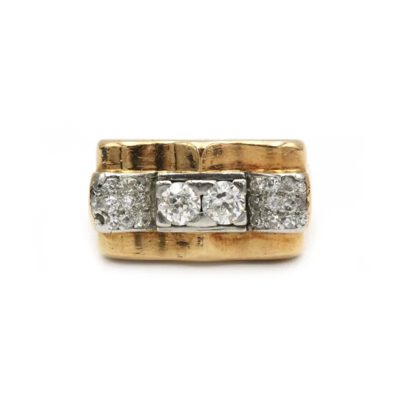 Bague Tank - Or jaune platine et diamants sold by 58 Facettes