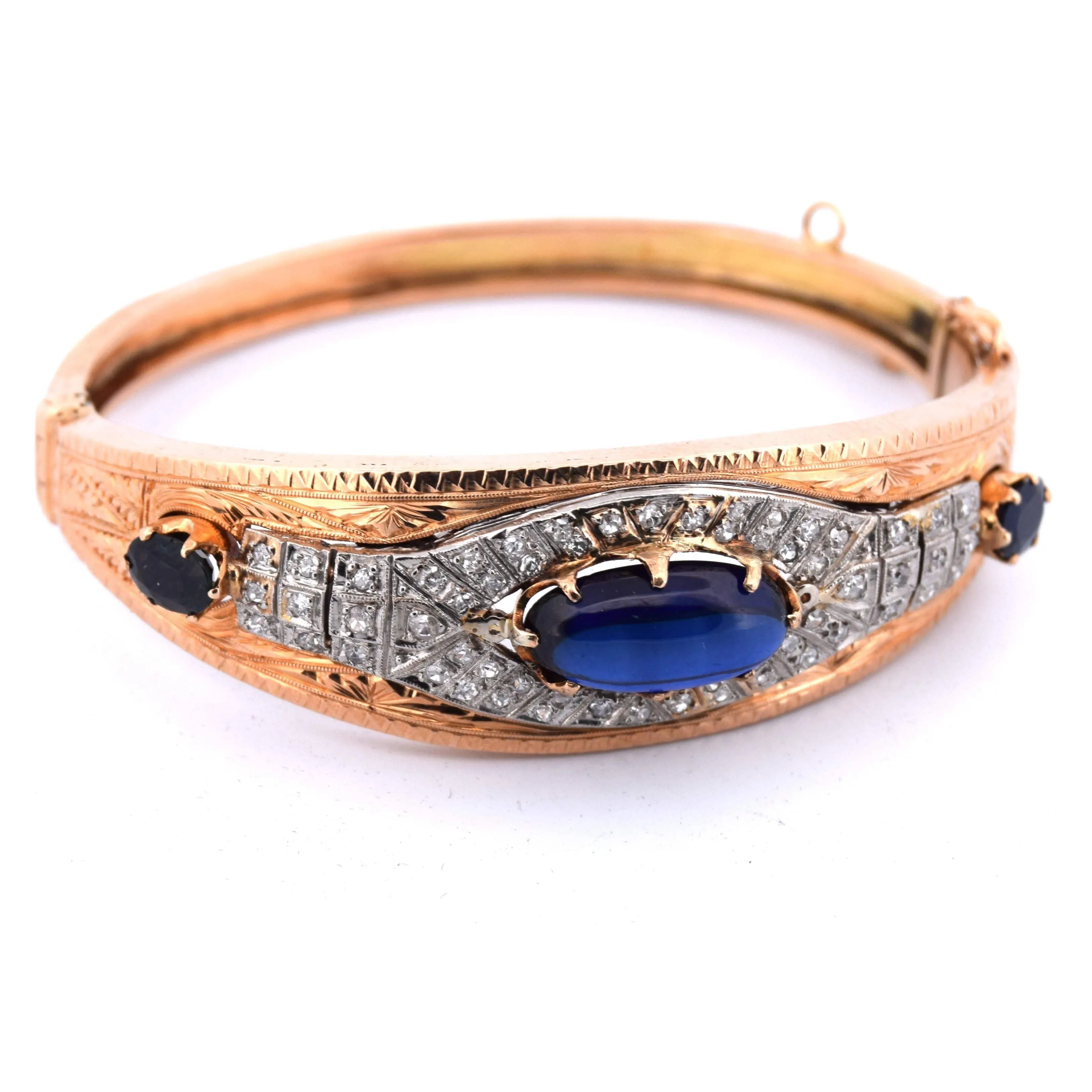 Bracelet années 40 - Or 18 carats et argent - Cabochon saphir sold by 58 Facettes product image thumbnail 3