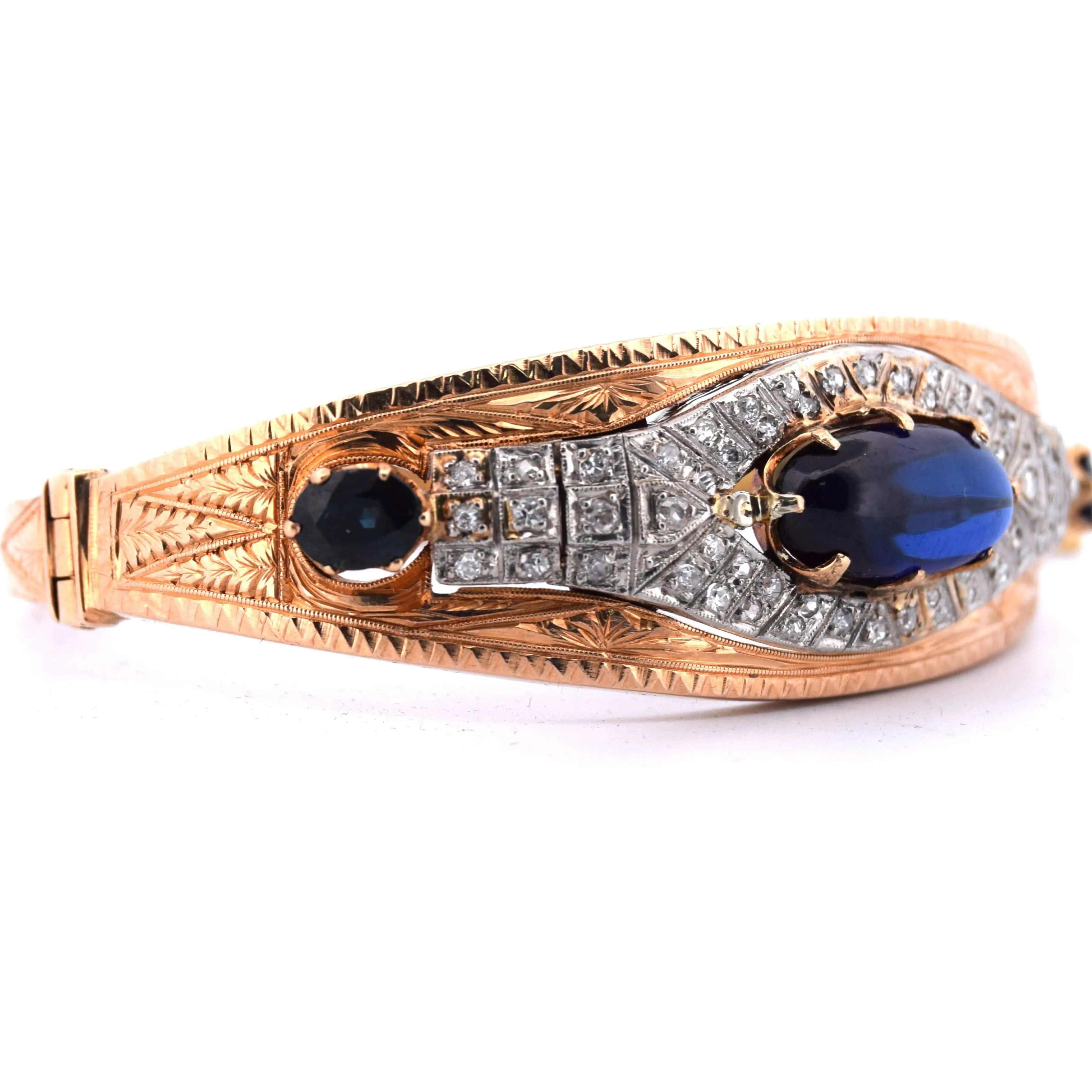 Bracelet années 40 - Or 18 carats et argent - Cabochon saphir sold by 58 Facettes product image thumbnail 4