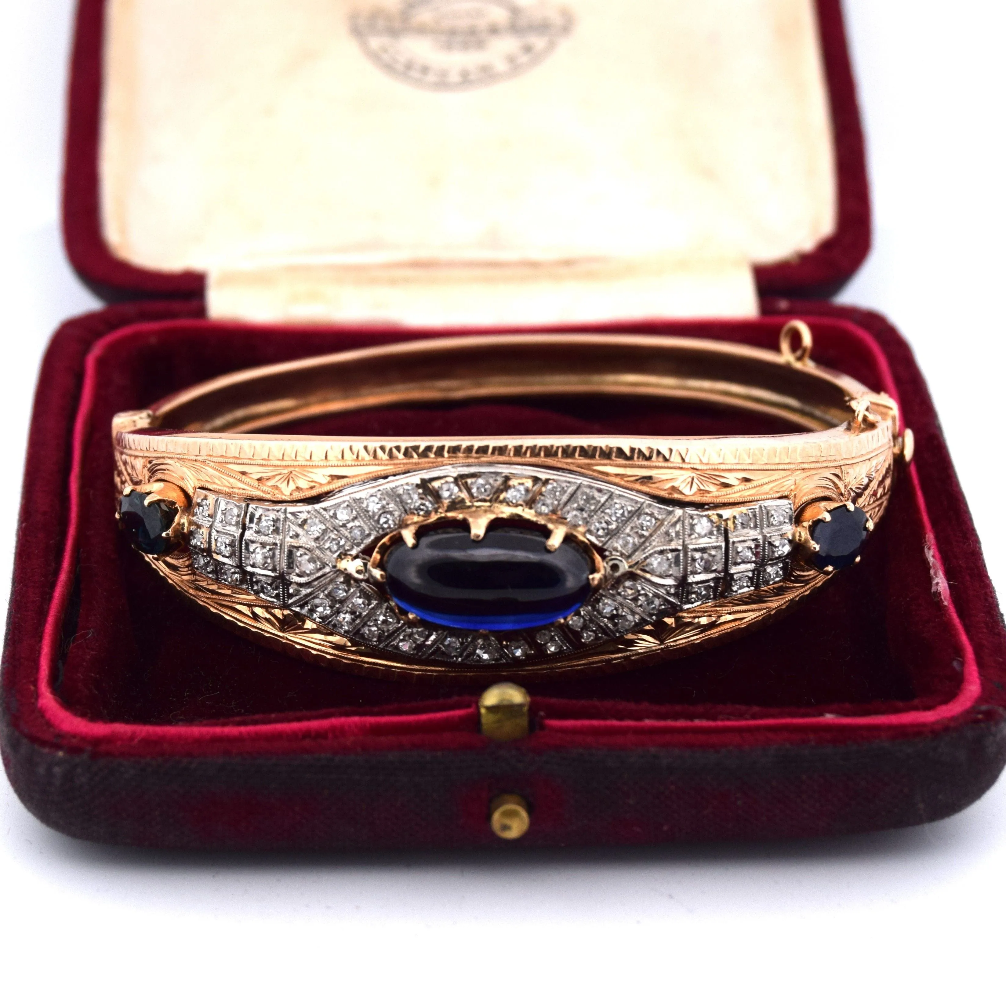 Bracelet années 40 - Or 18 carats et argent - Cabochon saphir sold by 58 Facettes product image thumbnail 2