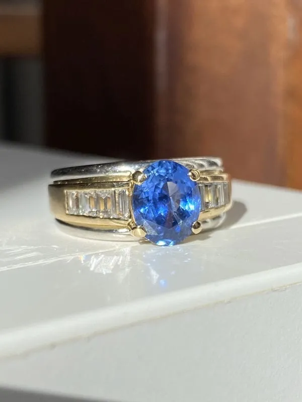 Bague en or jaune et blanc 18K saphir et diamants sold by 58 Facettes product image thumbnail 3