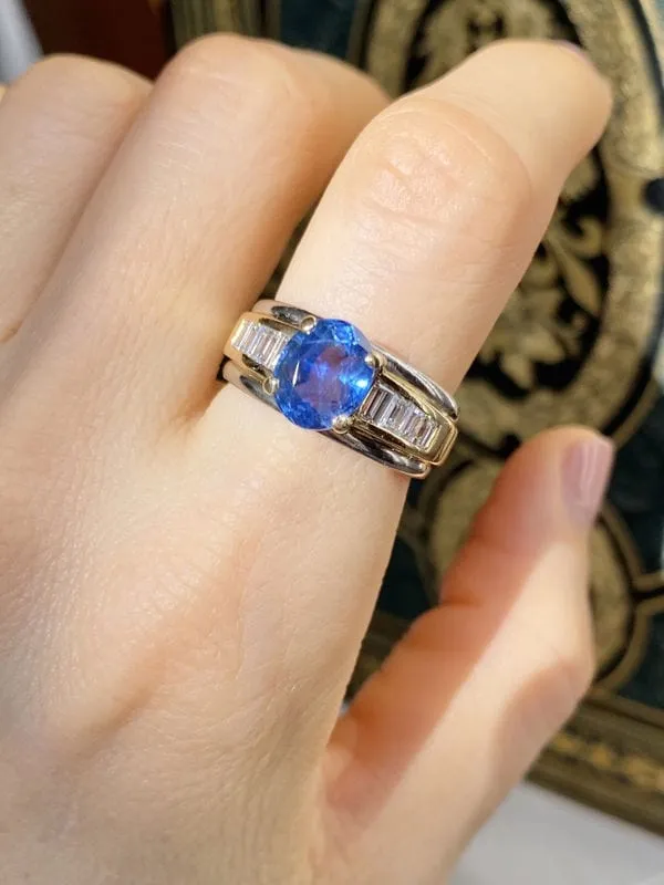 Bague en or jaune et blanc 18K saphir et diamants sold by 58 Facettes product image thumbnail 4