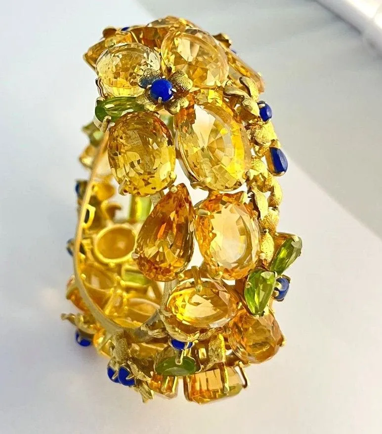 Bracelet Style americain, or jaunet citrines, péridots et lapis lazuli sold by 58 Facettes product image thumbnail 5