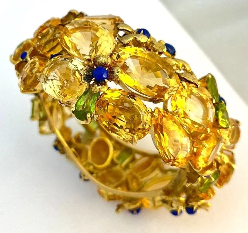 Bracelet Style americain, or jaunet citrines, péridots et lapis lazuli sold by 58 Facettes product image thumbnail 3