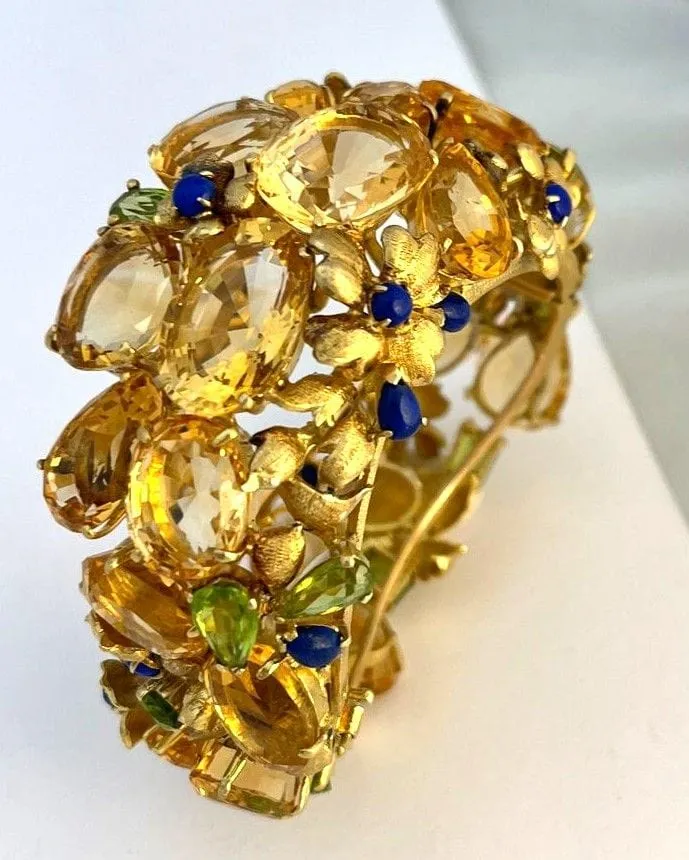 Bracelet Style americain, or jaunet citrines, péridots et lapis lazuli sold by 58 Facettes product image thumbnail 2