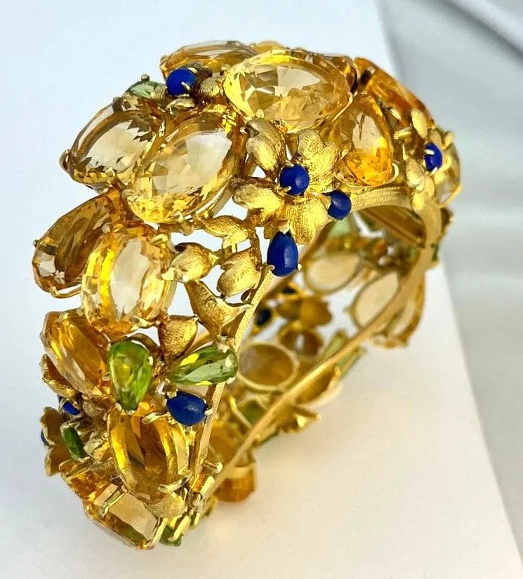 Bracelet Style americain, or jaunet citrines, péridots et lapis lazuli sold by 58 Facettes product image thumbnail 4