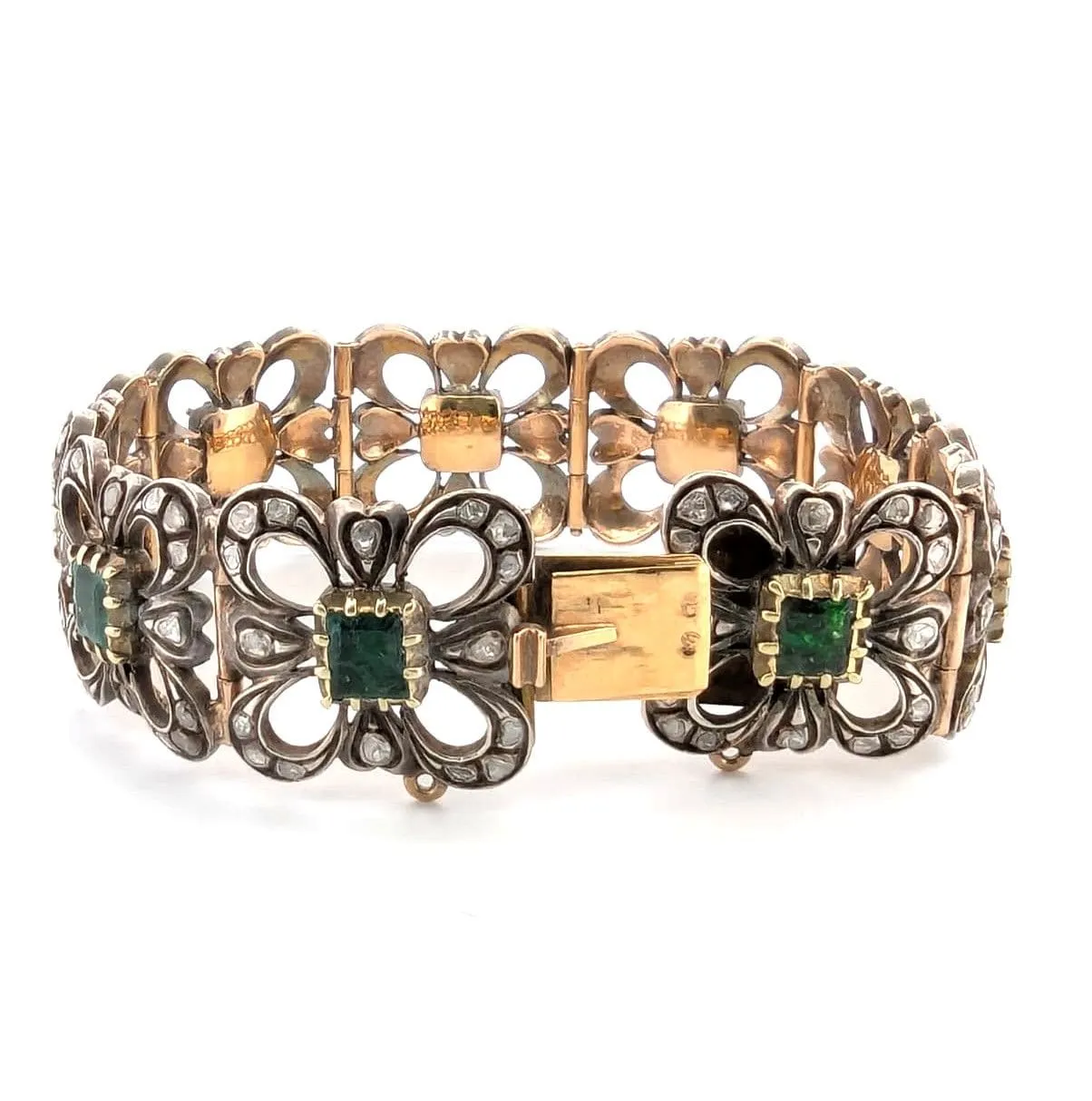 Bracelet ancien en or jaune et argent avec émeraudes et diamants sold by 58 Facettes product image thumbnail 4