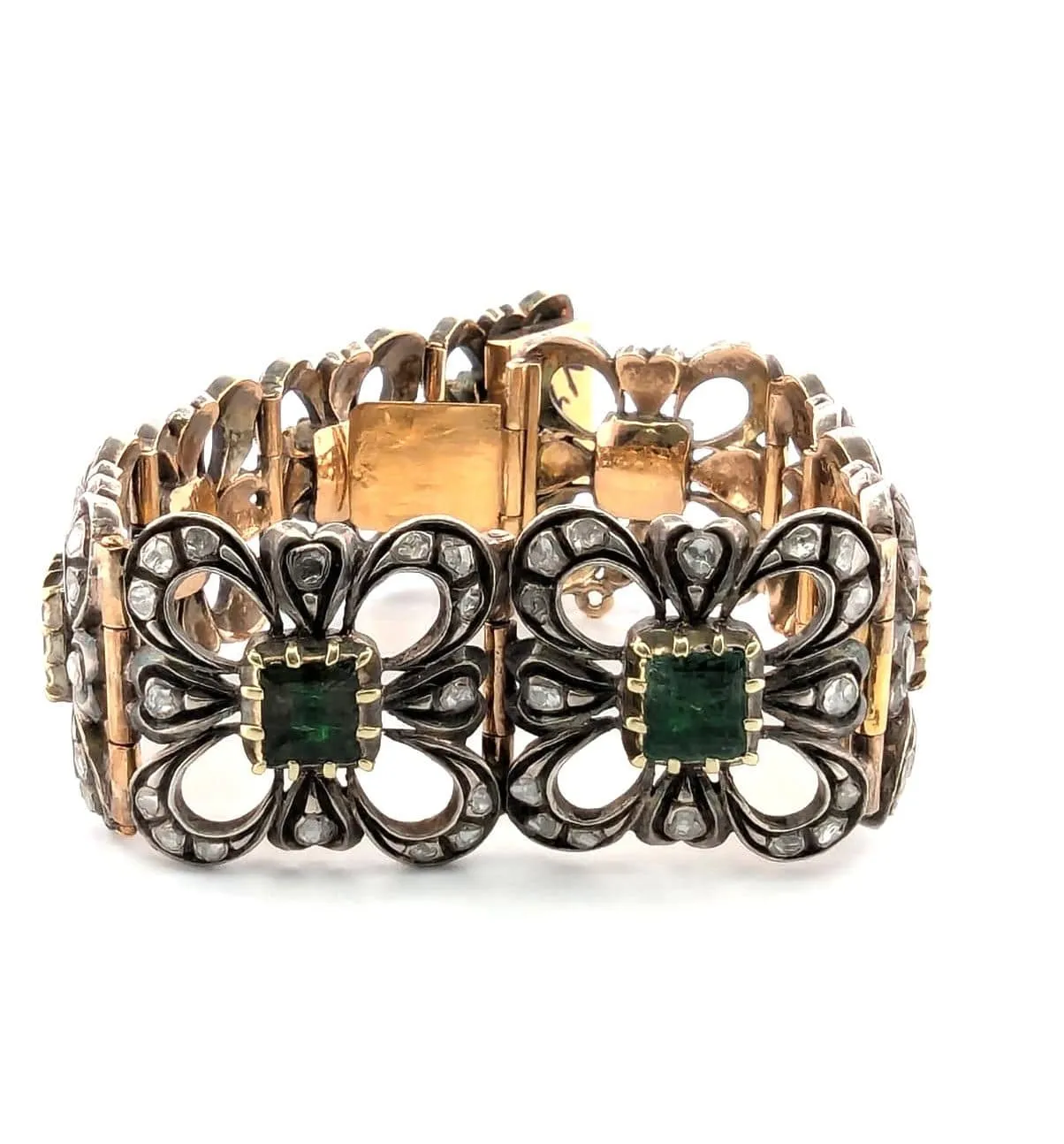 Bracelet ancien en or jaune et argent avec émeraudes et diamants sold by 58 Facettes product image thumbnail 5