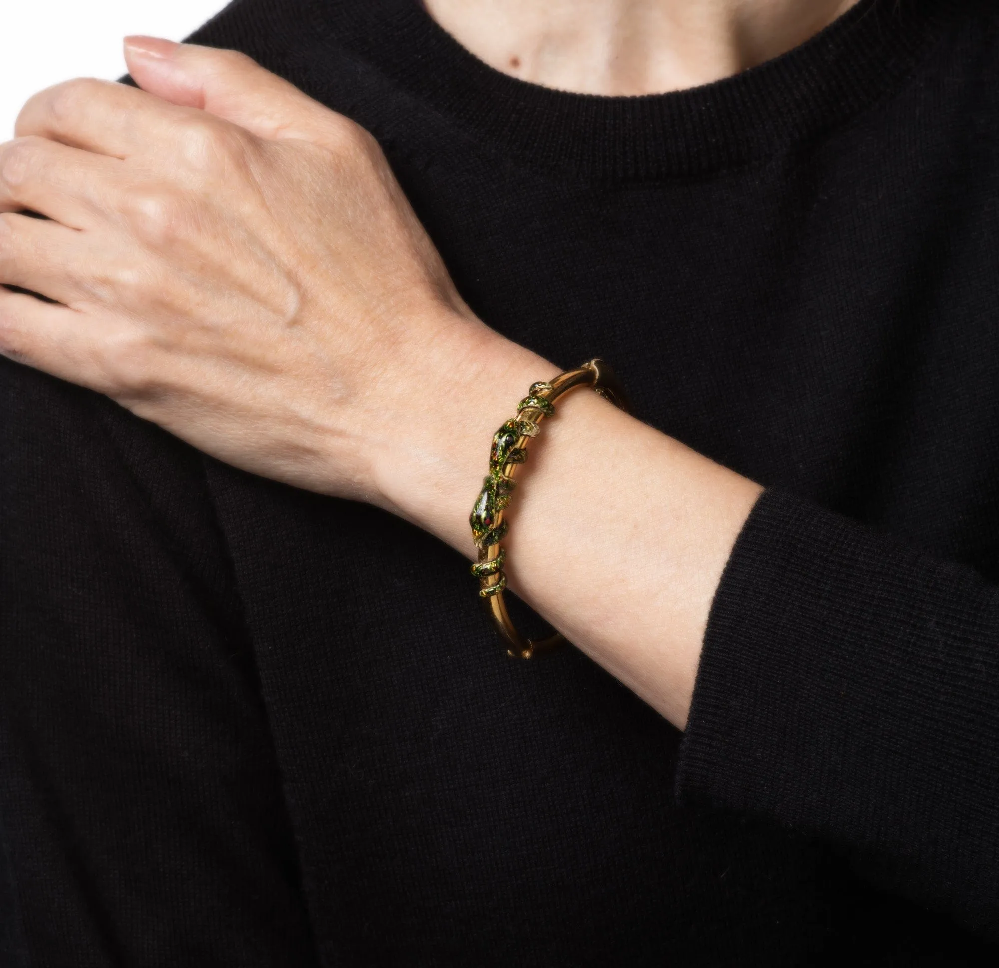 Victorien - Bracelet jonc serpent double en or jaune 14 carats émaillé sold by 58 Facettes product image thumbnail 2