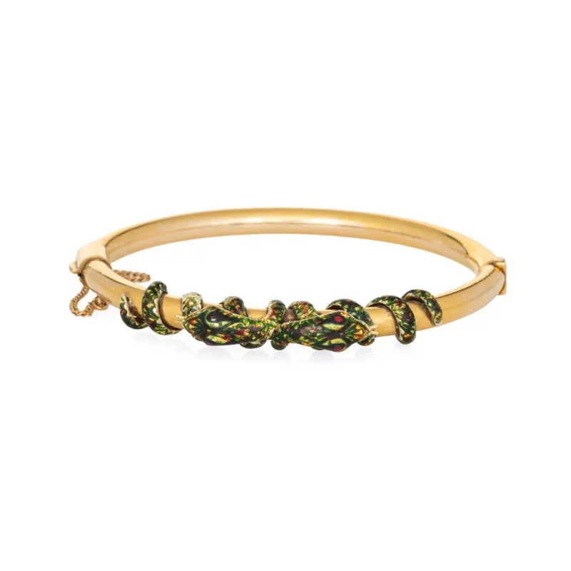 Bracelet double serpent antique victorien en émail enroulé et or jaune sold by 58 Facettes