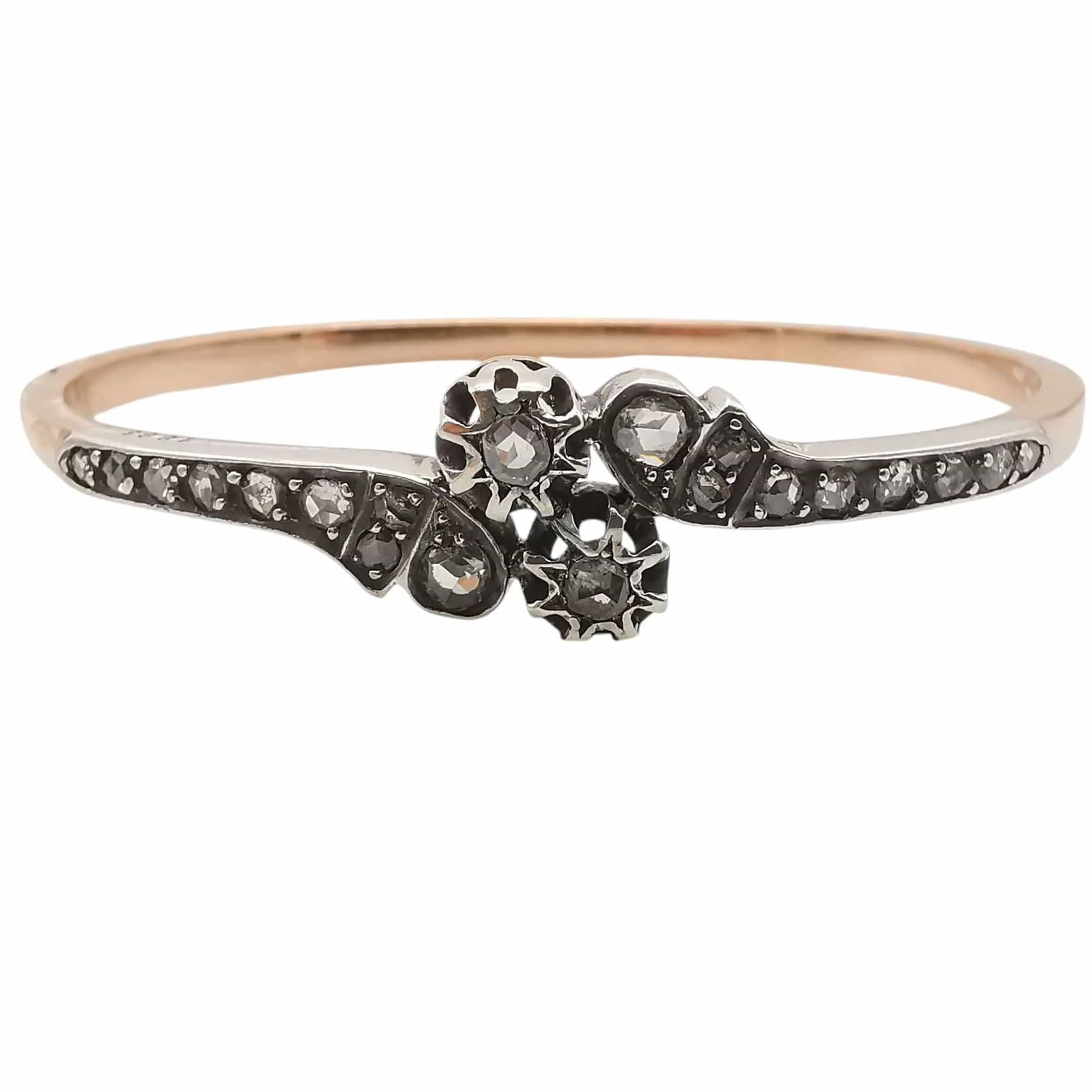 Bracelet jonc ouvrant or rose, argent et diamants sold by 58 Facettes