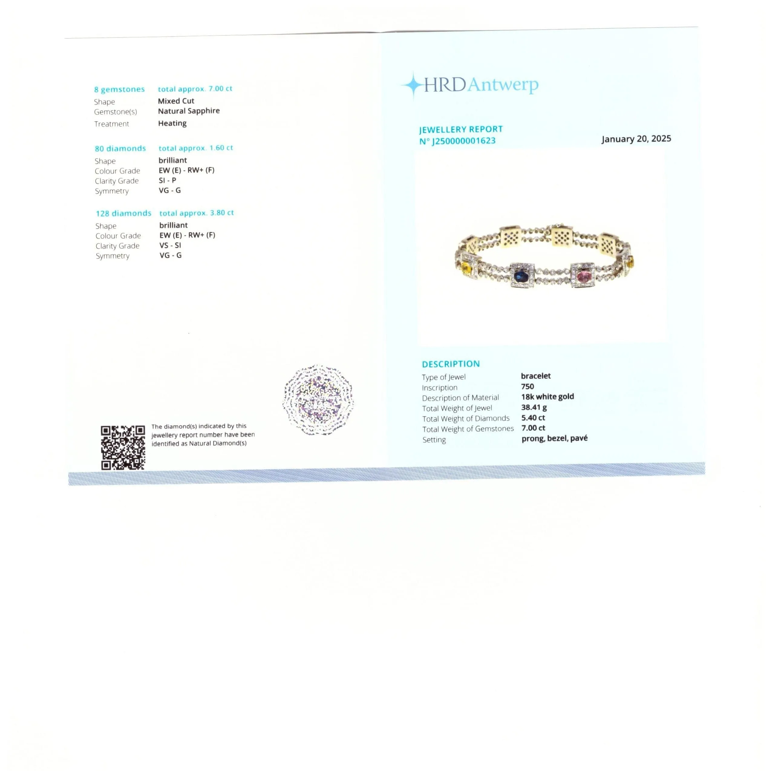 Bracelet or blanc saphirs diamants certifié HRD Anvers sold by 58 Facettes product image thumbnail 3