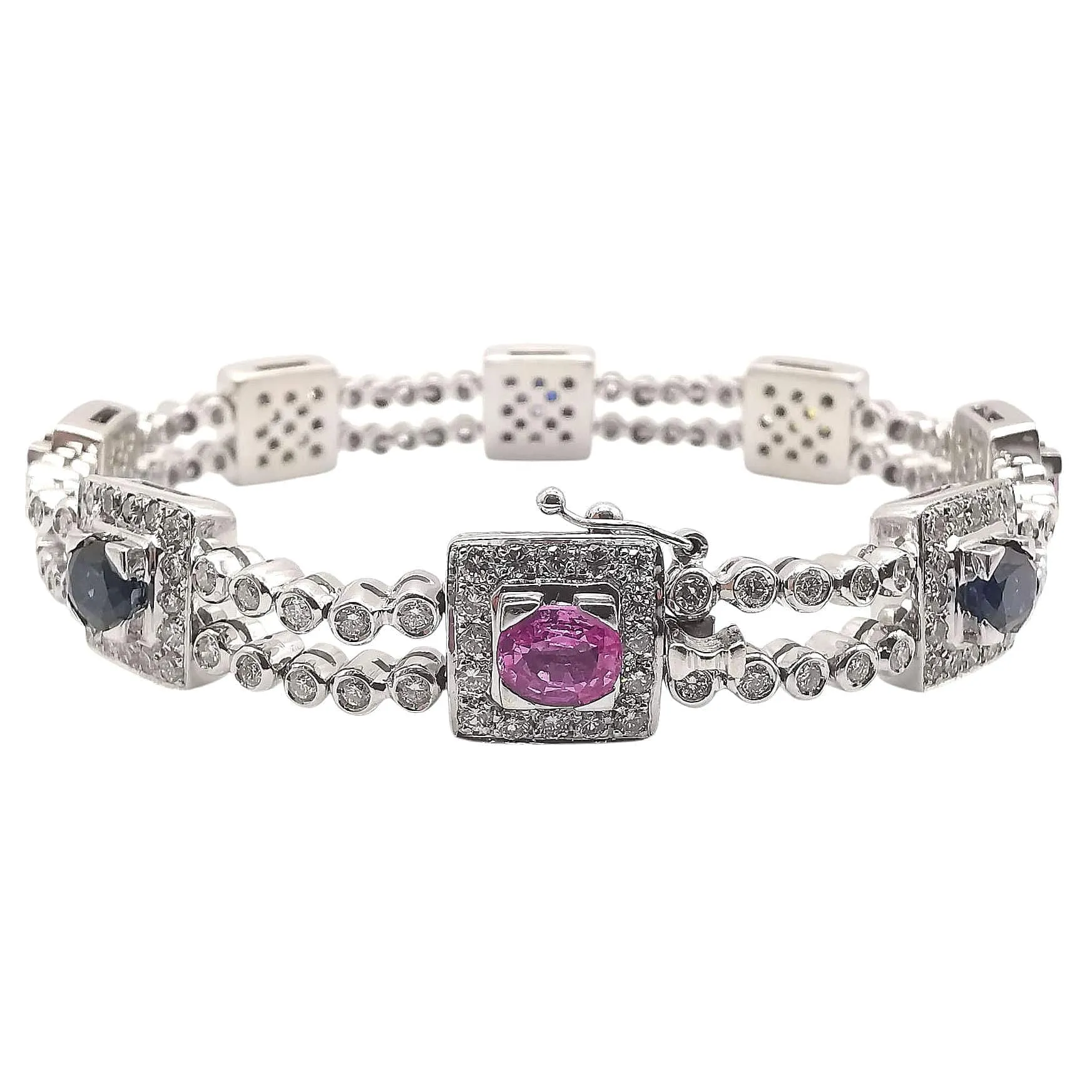 Bracelet or blanc saphirs diamants certifié HRD Anvers sold by 58 Facettes