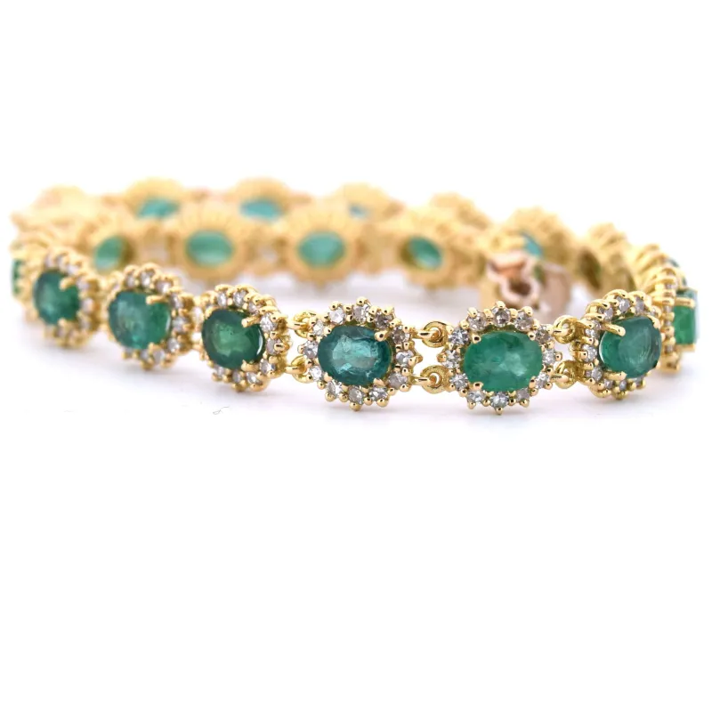 BRACELET EN OR JAUNE 18KT - 17 g - ÉMERAUDES et DIAMANTS sold by 58 Facettes