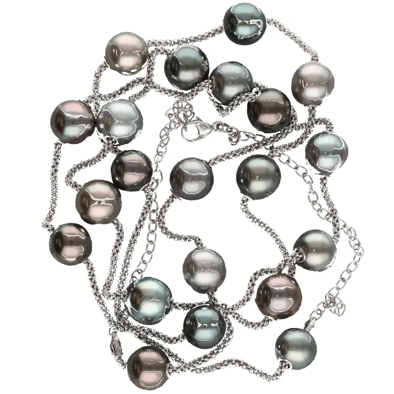 Sautoir en or gris 18K avec 21 perles de culture de Tahiti réglables – 10 mm – Longueur 90 à 97 cm sold by 58 Facettes