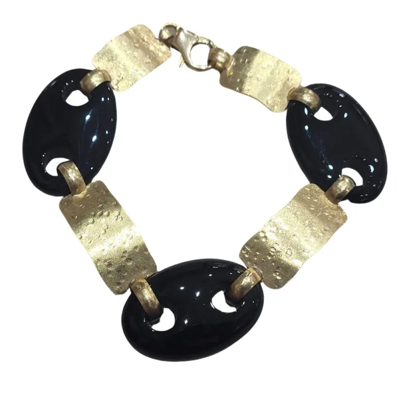 Bracelet corde en or jaune 18 carats et onyx sold by 58 Facettes