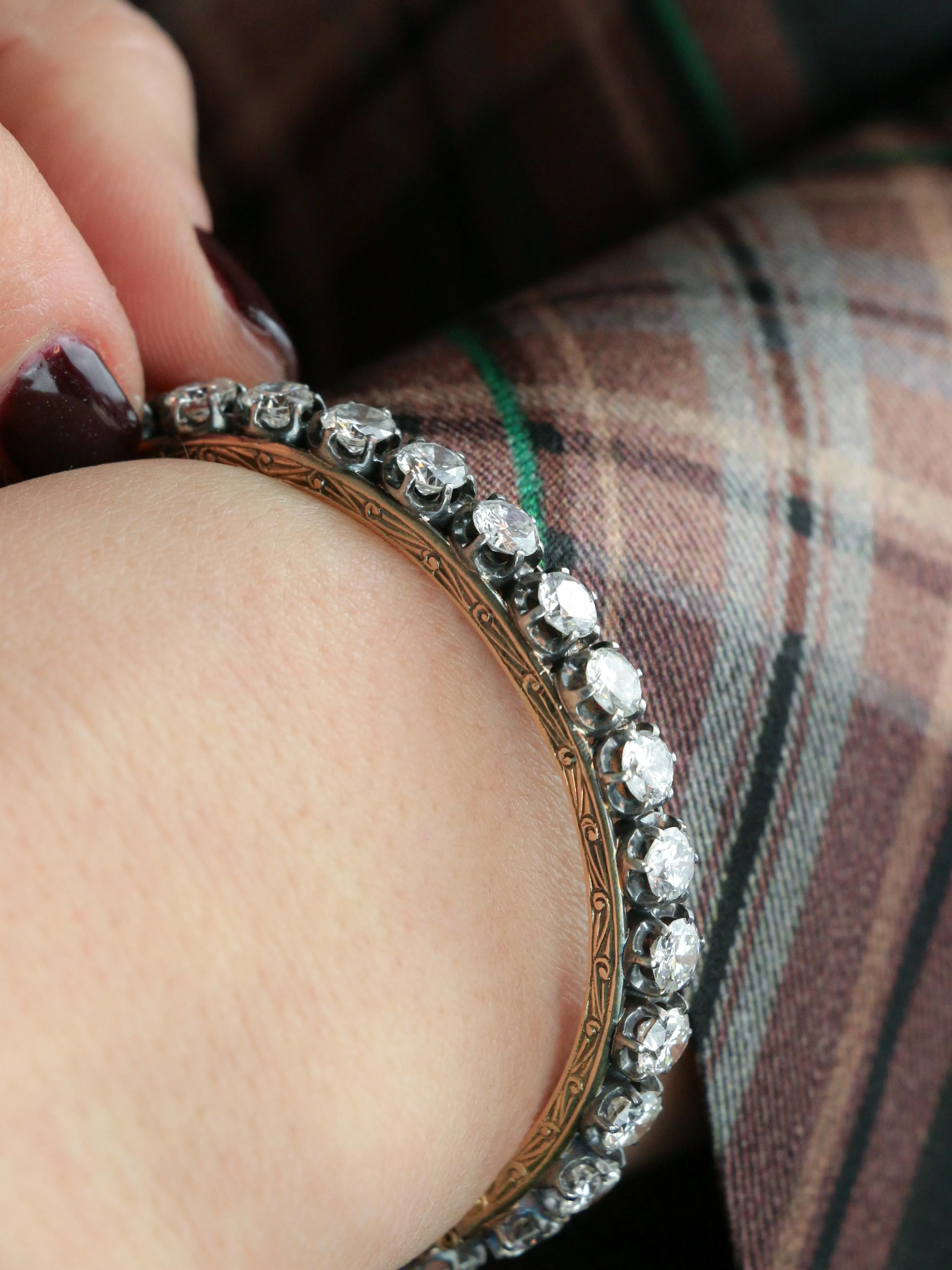 Bracelet jonc vintage or argent diamants 12 ct sold by 58 Facettes product image thumbnail 2