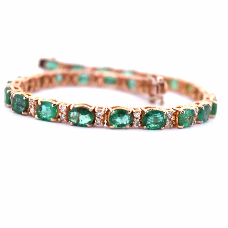 Bracelet Tennis - Or Rose - Émeraudes et Diamants sold by 58 Facettes