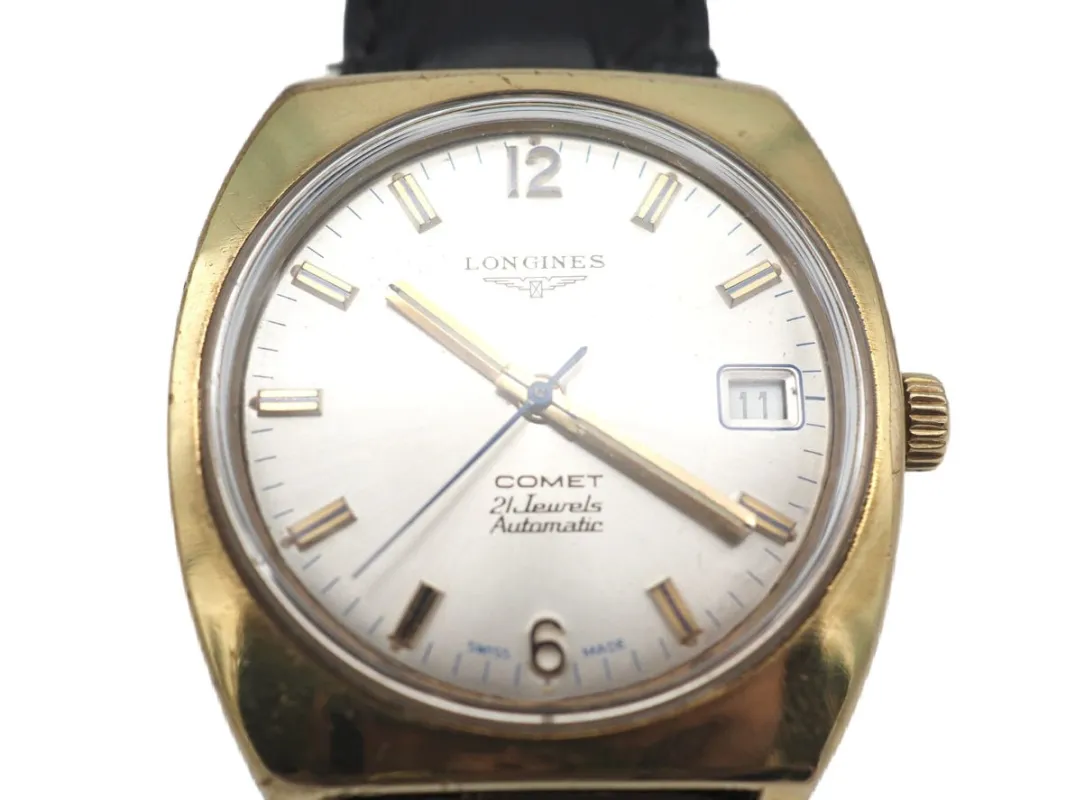 LONGINES -Montre Comet, bracelet cuir de veau noir sold by 58 Facettes