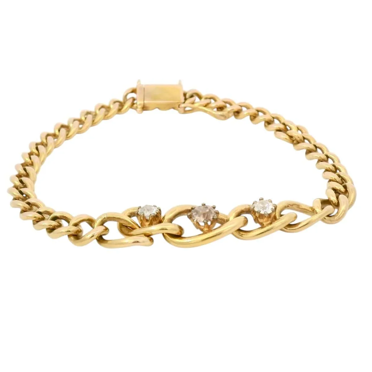 Bracelet ancien en or jaune 18 carats et diamants Old Mine sold by 58 Facettes