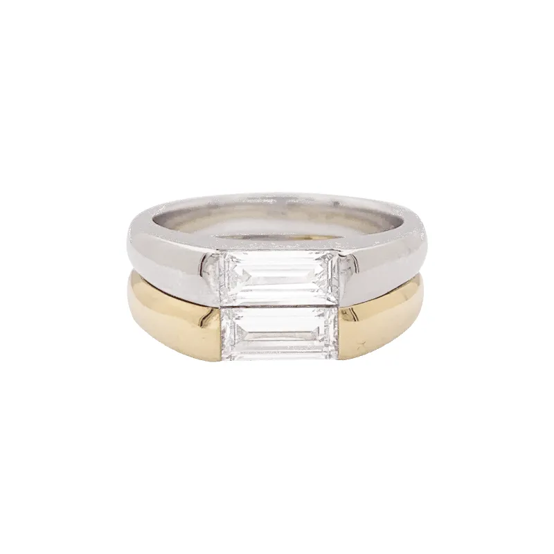 Bague deux ors 750 sertie de diamants taille baguette sold by 58 Facettes