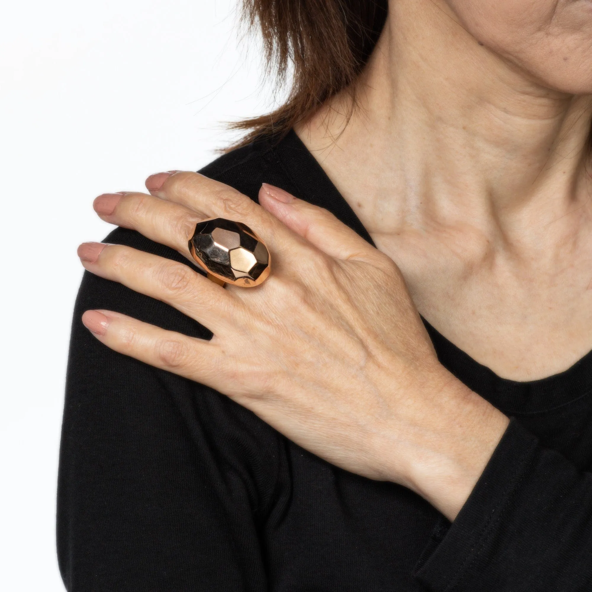 Grande bague cocktail à facettes 14 carats, or jaune rose bicolore sold by 58 Facettes product image thumbnail 2