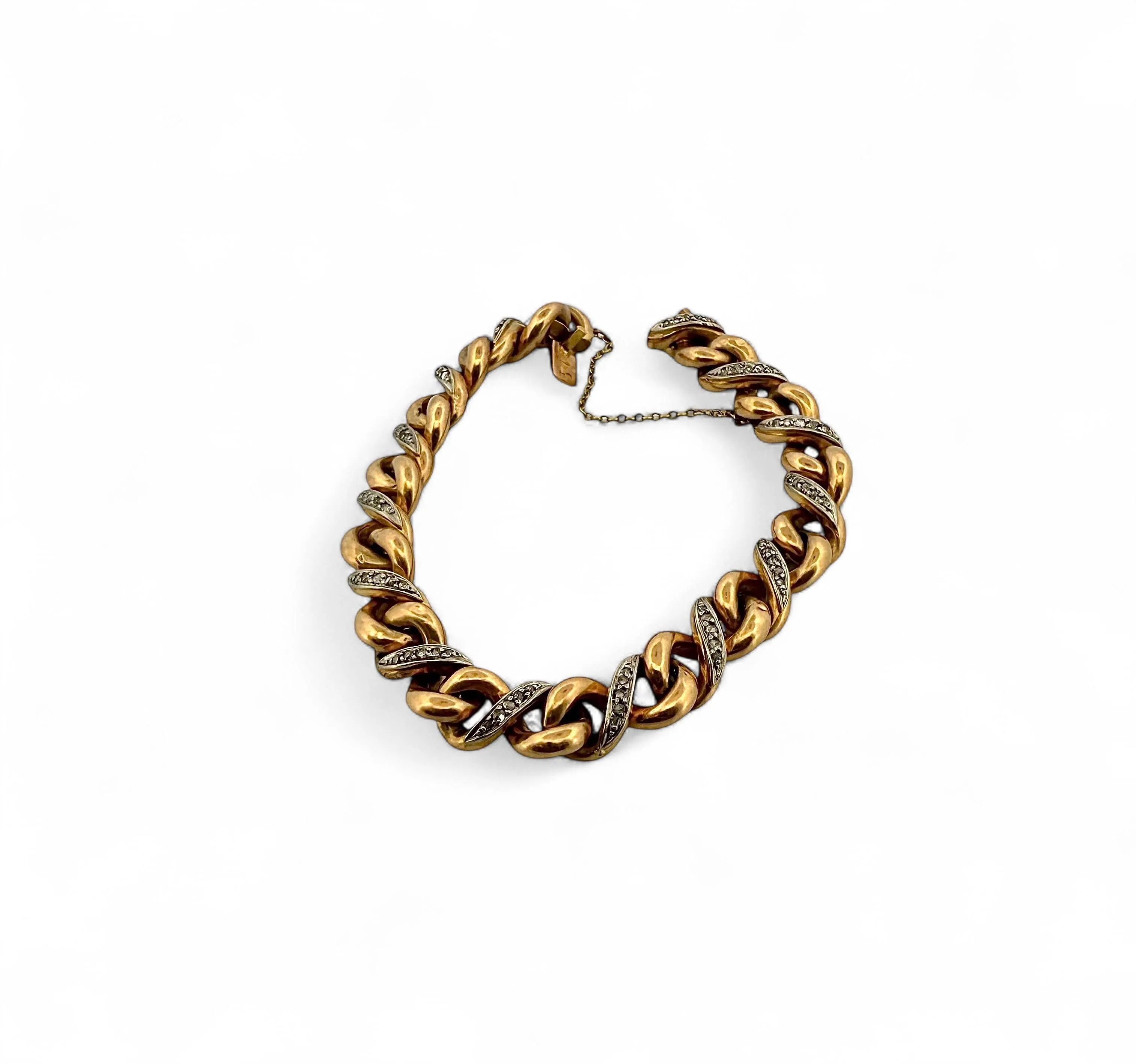 Bracelet gourmette ancienne or jaune et diamants sold by 58 Facettes product image thumbnail 2