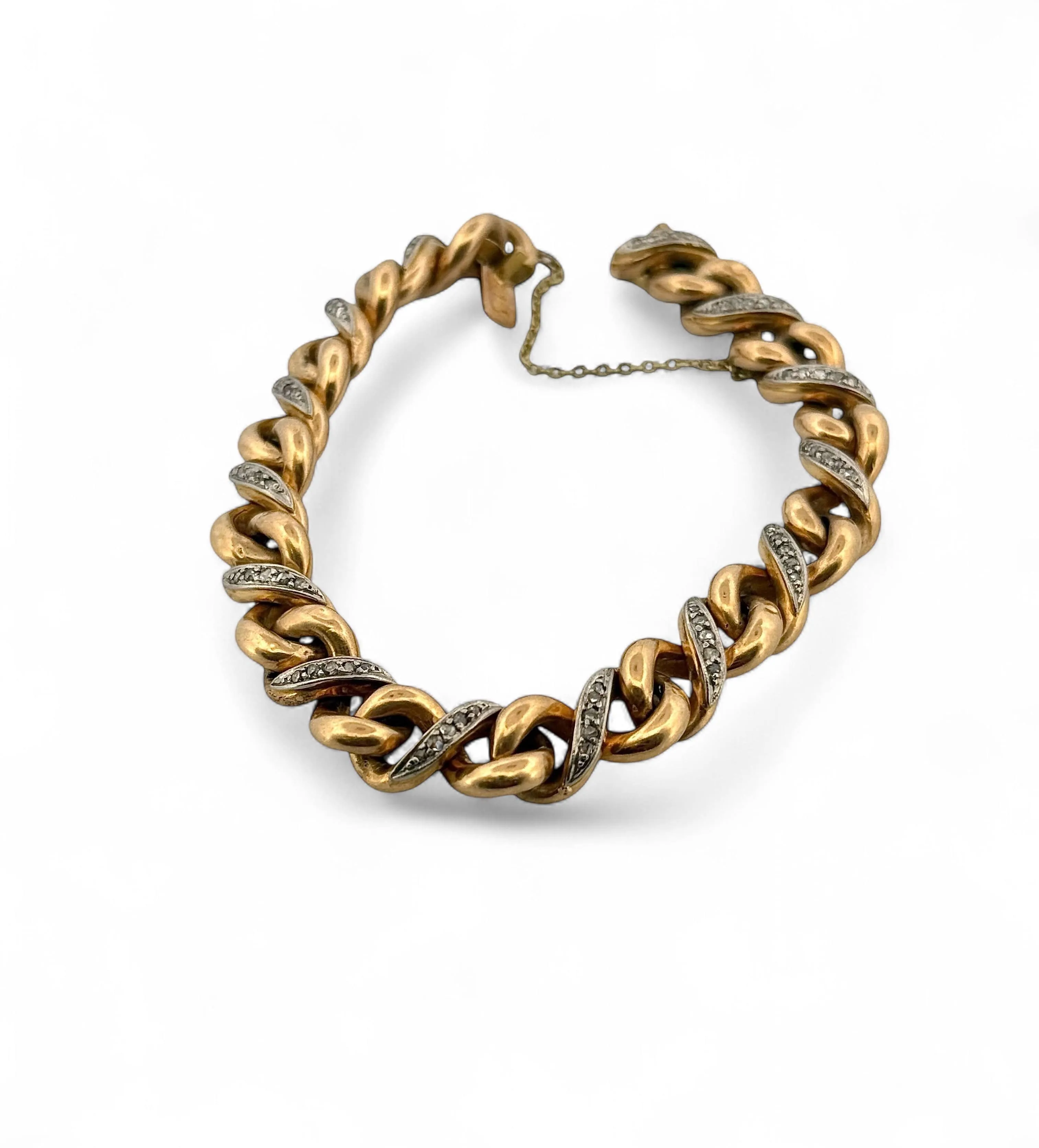 Bracelet gourmette ancienne or jaune et diamants sold by 58 Facettes