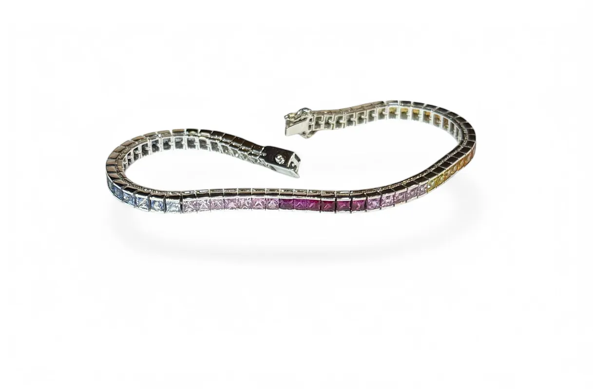 Bracelet Tennis saphirs arc en ciel sur or blanc 18 carats sold by 58 Facettes